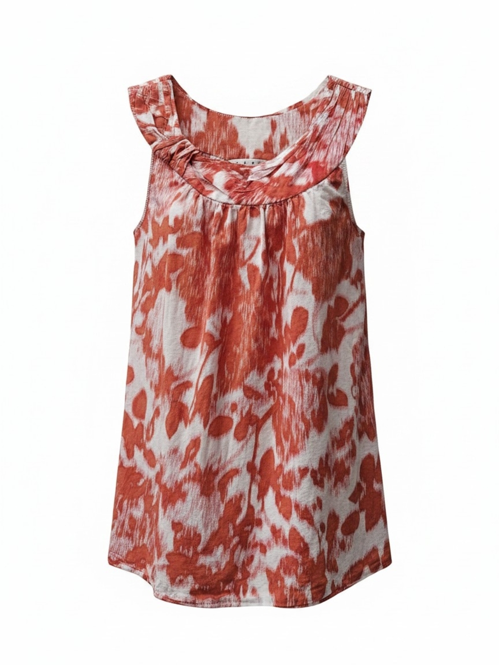 CAbi Coral and White Sleeveless Tank Top with Twist Neck